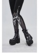 Gothic Black Stretch Knitted Fabric Spliced Mesh Devil Sheep Head Pattern Printing Leggings
