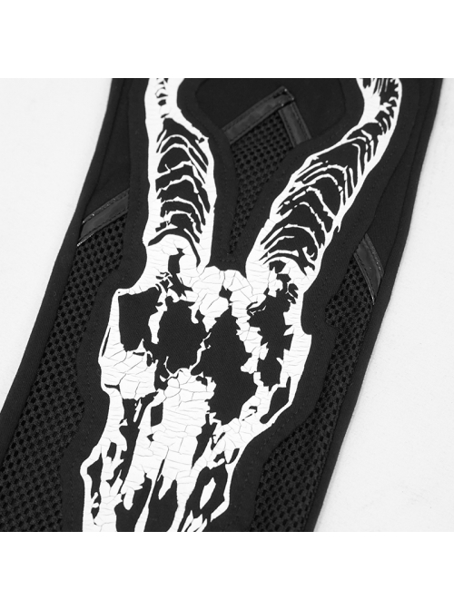 Gothic Black Stretch Knitted Fabric Spliced Mesh Devil Sheep Head Pattern Printing Leggings
