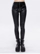 Gothic Black Hexagon Pattern Irregular Star Reflection Shiny Elasticity Leather Leggings