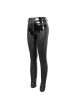 Gothic Black Hexagon Pattern Irregular Star Reflection Shiny Elasticity Leather Leggings