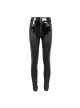 Gothic Black Hexagon Pattern Irregular Star Reflection Shiny Elasticity Leather Leggings