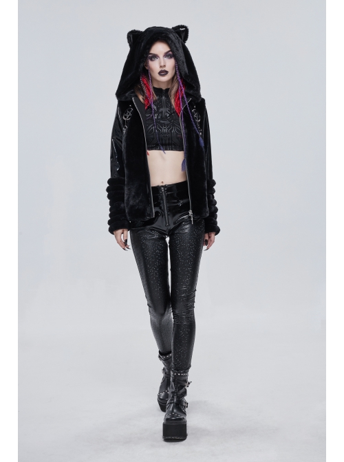 Gothic Black Hexagon Pattern Irregular Star Reflection Shiny Elasticity Leather Leggings