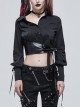 Punk Buttonhole Cuffs With Cord Design Cropped Thin Texture Long Sleeve Asymmetrical Neckline Shirt