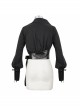 Punk Buttonhole Cuffs With Cord Design Cropped Thin Texture Long Sleeve Asymmetrical Neckline Shirt