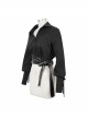 Punk Buttonhole Cuffs With Cord Design Cropped Thin Texture Long Sleeve Asymmetrical Neckline Shirt