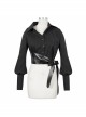 Punk Buttonhole Cuffs With Cord Design Cropped Thin Texture Long Sleeve Asymmetrical Neckline Shirt
