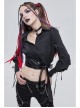 Punk Buttonhole Cuffs With Cord Design Cropped Thin Texture Long Sleeve Asymmetrical Neckline Shirt
