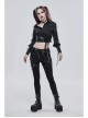 Punk Buttonhole Cuffs With Cord Design Cropped Thin Texture Long Sleeve Asymmetrical Neckline Shirt