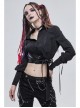 Punk Buttonhole Cuffs With Cord Design Cropped Thin Texture Long Sleeve Asymmetrical Neckline Shirt