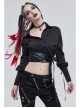 Punk Buttonhole Cuffs With Cord Design Cropped Thin Texture Long Sleeve Asymmetrical Neckline Shirt
