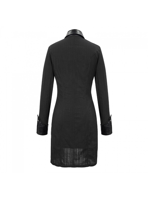Punk Vertical Suture Texture Leather Metal Buckle Design Decoration Long Shirt