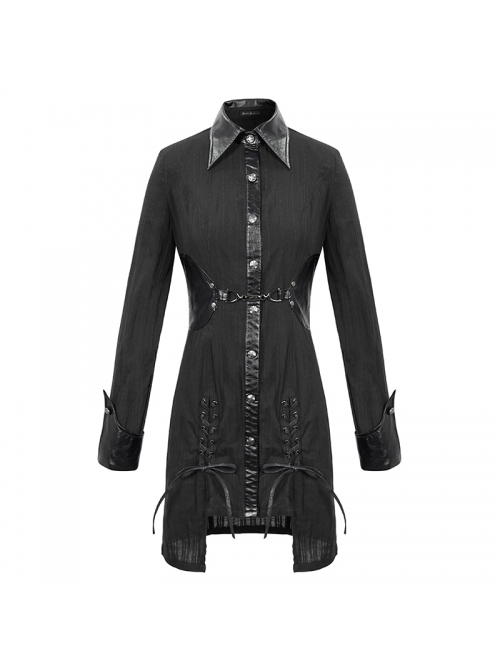 Punk Vertical Suture Texture Leather Metal Buckle Design Decoration Long Shirt