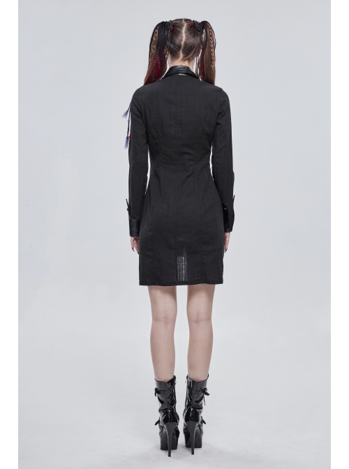 Punk Vertical Suture Texture Leather Metal Buckle Design Decoration Long Shirt