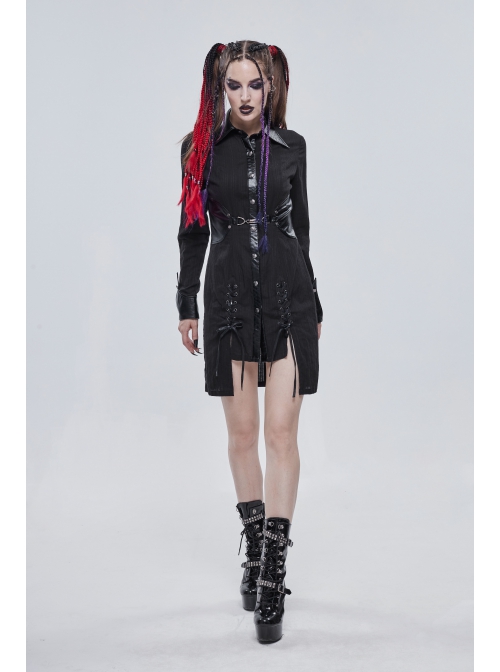 Punk Vertical Suture Texture Leather Metal Buckle Design Decoration Long Shirt