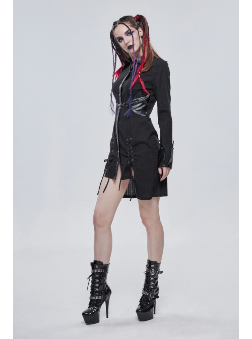 Punk Vertical Suture Texture Leather Metal Buckle Design Decoration Long Shirt
