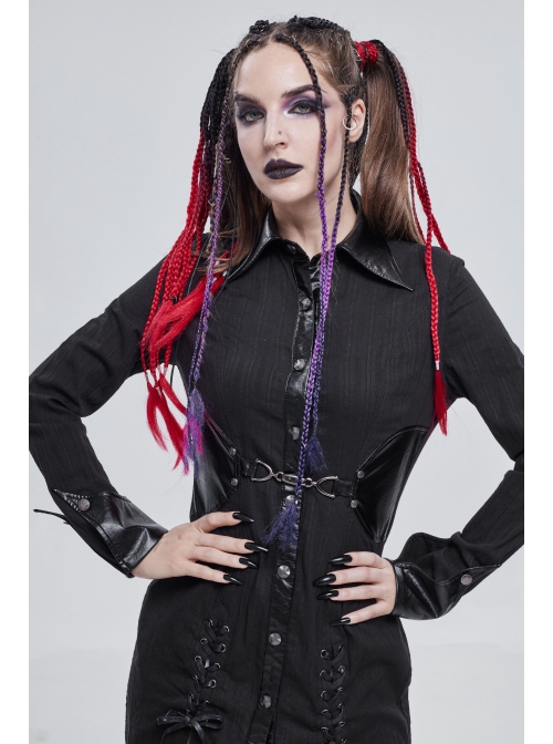 Punk Vertical Suture Texture Leather Metal Buckle Design Decoration Long Shirt