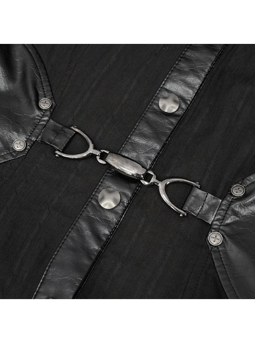Punk Vertical Suture Texture Leather Metal Buckle Design Decoration Long Shirt