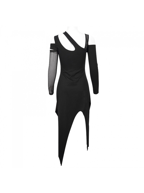Punk Asymmetric Distressed Design Metal Ghost Hand Buttonhole Decoration Dress