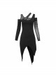 Punk Asymmetric Distressed Design Metal Ghost Hand Buttonhole Decoration Dress
