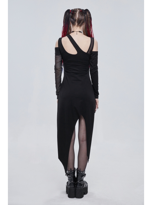 Punk Asymmetric Distressed Design Metal Ghost Hand Buttonhole Decoration Dress