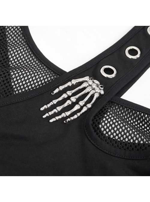 Punk Asymmetric Distressed Design Metal Ghost Hand Buttonhole Decoration Dress