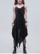 Gothic Dark Black Textured Grained Knit Irregular Hem Design Off-The-Shoulder Chain Trim Dress