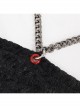 Gothic Dark Black Textured Grained Knit Irregular Hem Design Off-The-Shoulder Chain Trim Dress