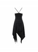 Gothic Dark Black Textured Grained Knit Irregular Hem Design Off-The-Shoulder Chain Trim Dress