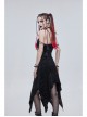 Gothic Dark Black Textured Grained Knit Irregular Hem Design Off-The-Shoulder Chain Trim Dress
