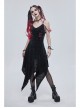 Gothic Dark Black Textured Grained Knit Irregular Hem Design Off-The-Shoulder Chain Trim Dress