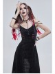Gothic Dark Black Textured Grained Knit Irregular Hem Design Off-The-Shoulder Chain Trim Dress