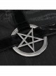 Punk Stretch Knit Patchwork Fine Mesh V Neck Cross Tie Metal Pentagram Buckle Strap Decoration Dress