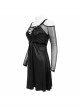 Punk Stretch Knit Patchwork Fine Mesh V Neck Cross Tie Metal Pentagram Buckle Strap Decoration Dress