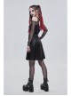 Punk Stretch Knit Patchwork Fine Mesh V Neck Cross Tie Metal Pentagram Buckle Strap Decoration Dress
