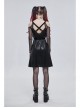 Punk Stretch Knit Patchwork Fine Mesh V Neck Cross Tie Metal Pentagram Buckle Strap Decoration Dress