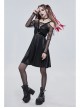 Punk Stretch Knit Patchwork Fine Mesh V Neck Cross Tie Metal Pentagram Buckle Strap Decoration Dress