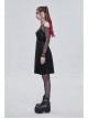 Punk Stretch Knit Patchwork Fine Mesh V Neck Cross Tie Metal Pentagram Buckle Strap Decoration Dress
