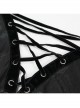 Punk Stretch Knit Patchwork Fine Mesh V Neck Cross Tie Metal Pentagram Buckle Strap Decoration Dress