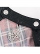 Scottish Plaid Knitted FabricWaist Side Strap Design Metal Pentagram Decoration Dress