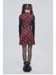 Scottish Plaid Knitted FabricWaist Side Strap Design Metal Pentagram Decoration Dress