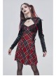 Scottish Plaid Knitted FabricWaist Side Strap Design Metal Pentagram Decoration Dress