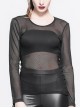 Female Diamond-Shaped Net Hyperelastic Basic Style Tied With Rope Crew Neck Long Sleeve T-Shirt