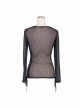 Female Diamond-Shaped Net Hyperelastic Basic Style Tied With Rope Crew Neck Long Sleeve T-Shirt