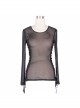 Female Diamond-Shaped Net Hyperelastic Basic Style Tied With Rope Crew Neck Long Sleeve T-Shirt