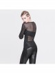 Female Diamond-Shaped Net Hyperelastic Basic Style Tied With Rope Crew Neck Long Sleeve T-Shirt