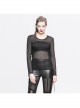 Female Diamond-Shaped Net Hyperelastic Basic Style Tied With Rope Crew Neck Long Sleeve T-Shirt