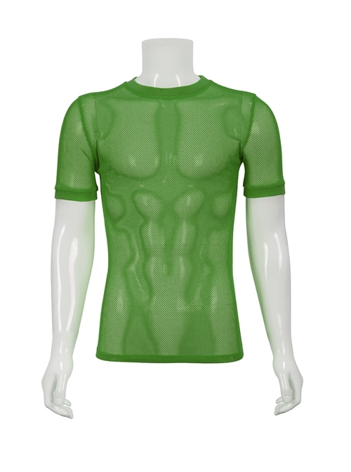 Gothic Diamond-Shaped Net Hyperelastic Basic Style Short Sleeve Crew Neck Men T-Shirt