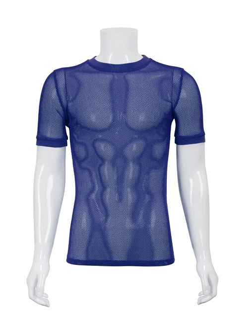 Gothic Diamond-Shaped Net Hyperelastic Basic Style Short Sleeve Crew Neck Men T-Shirt