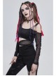 Black Gothic Off-The-Shoulder Asymmetrical Design Small Skull Decoration Long-Sleeve T-Shirt With Cutout Straps At The Waist