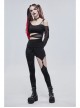 Black Gothic Off-The-Shoulder Asymmetrical Design Small Skull Decoration Long-Sleeve T-Shirt With Cutout Straps At The Waist
